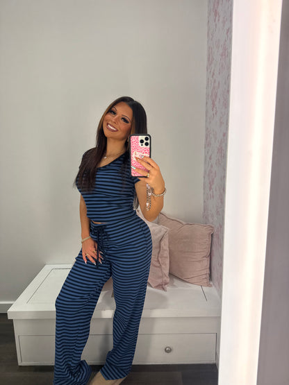 Cuffing Season Stripe Set NAVY (PANT)