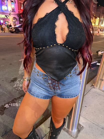 Western Stud Mini Shorts