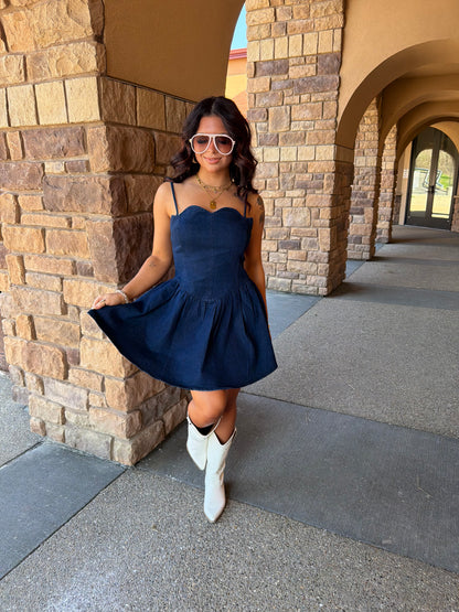 Scalloped Structured Denim Dress