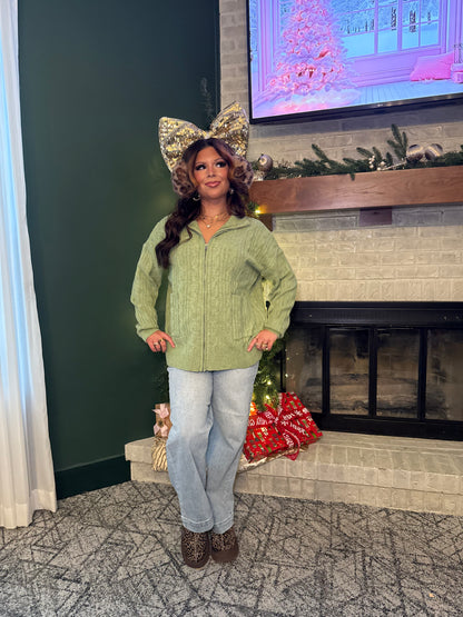 Sugar Girl Sweater Zip in OLIVE