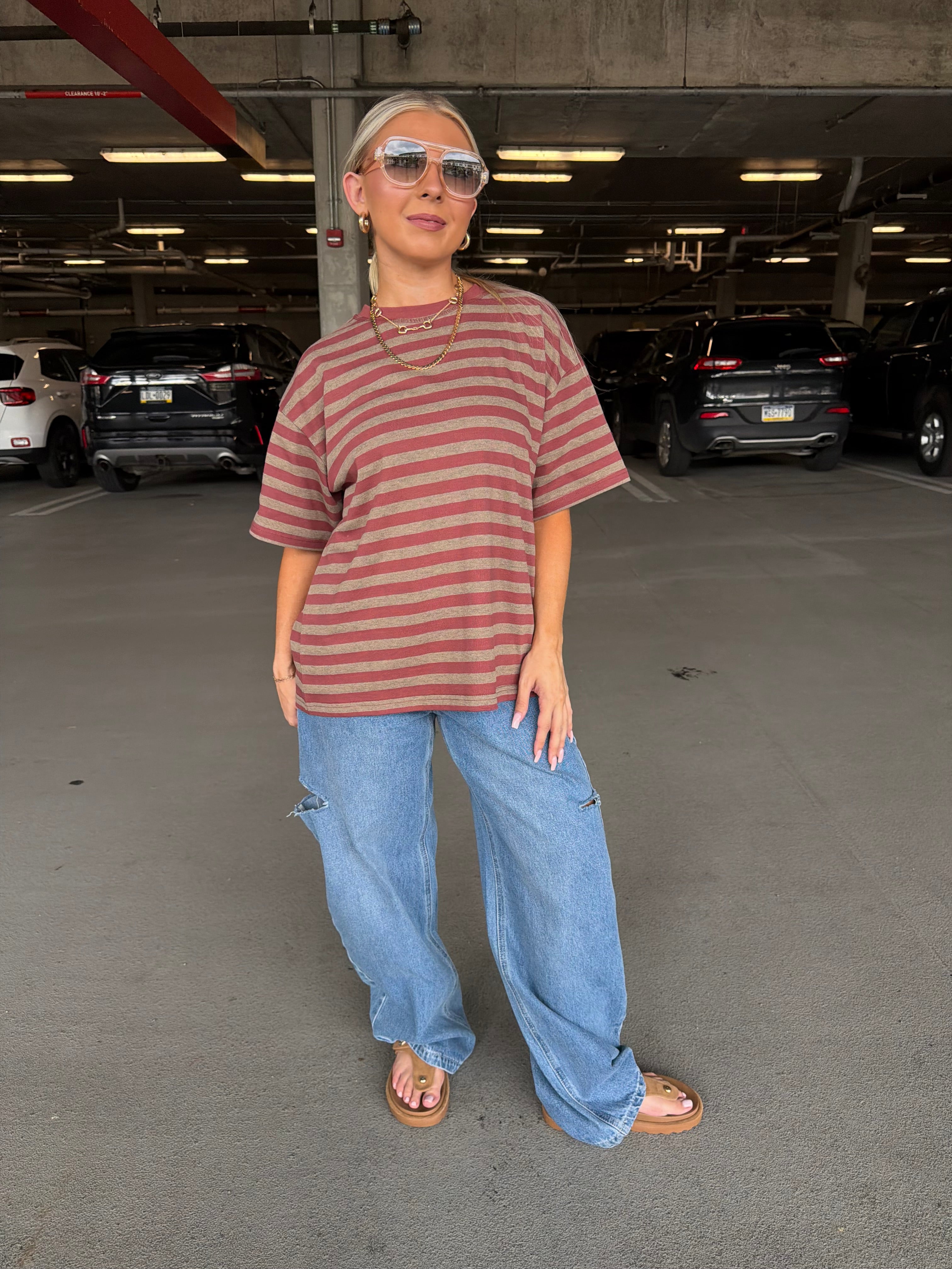 For The Plot Stripe Tee in Berry