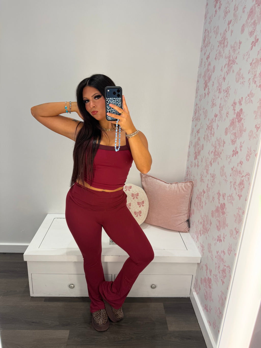Shopping Addiction Contrast Tank in Deep Red