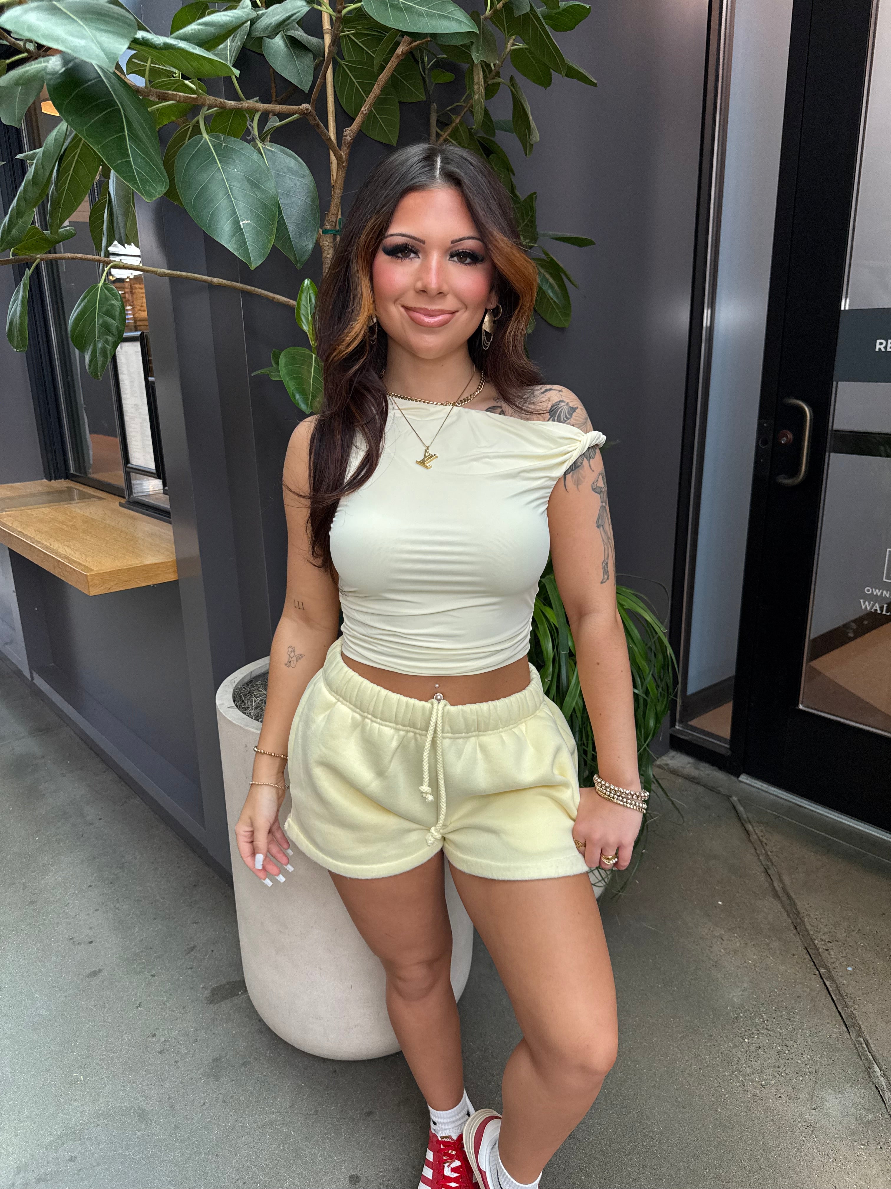 So Fetch Low Rise Shorts in Pale Yellow