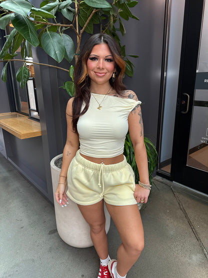 So Fetch Low Rise Shorts in Pale Yellow