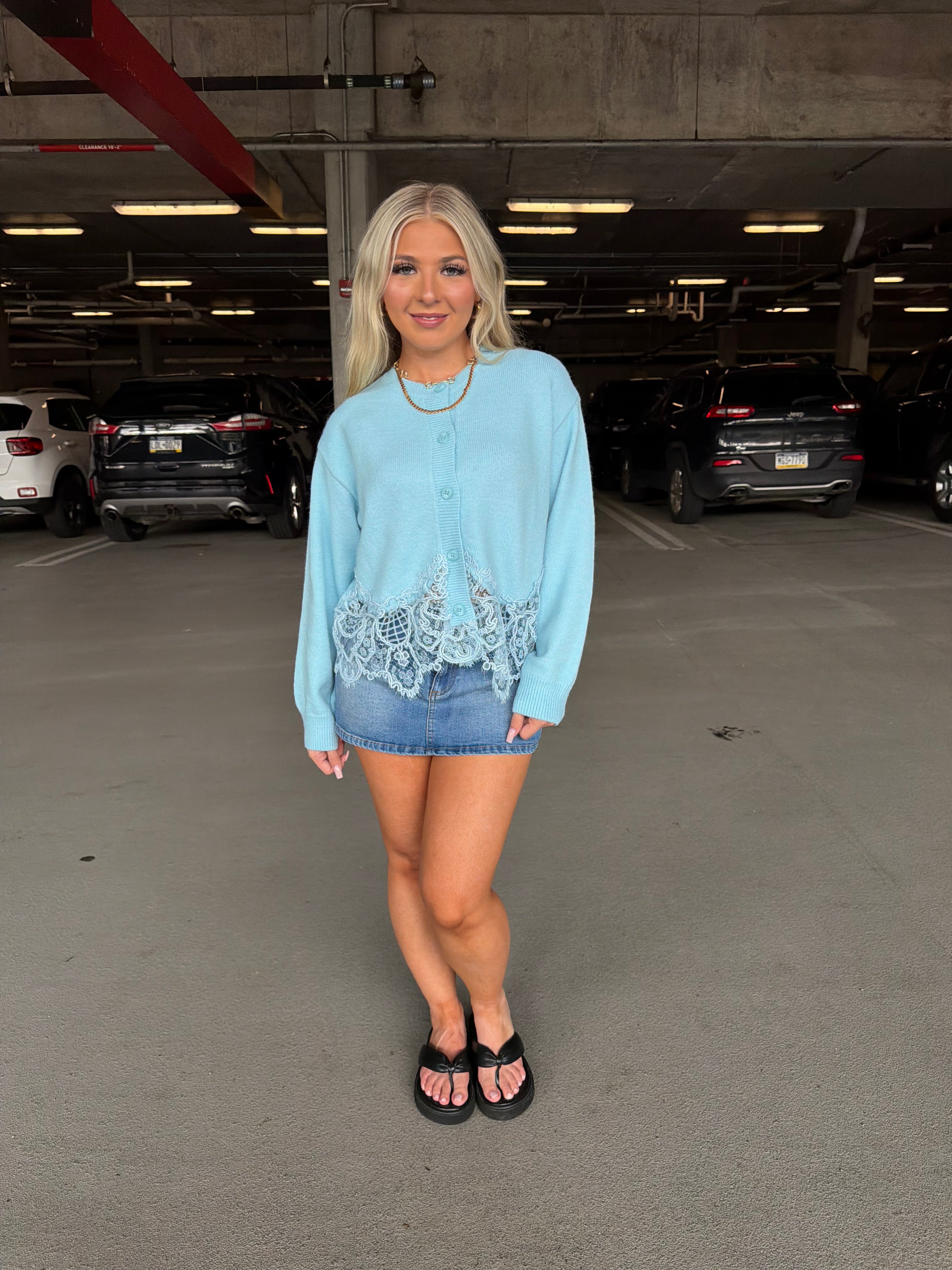Lace Trim Cardi in Blue
