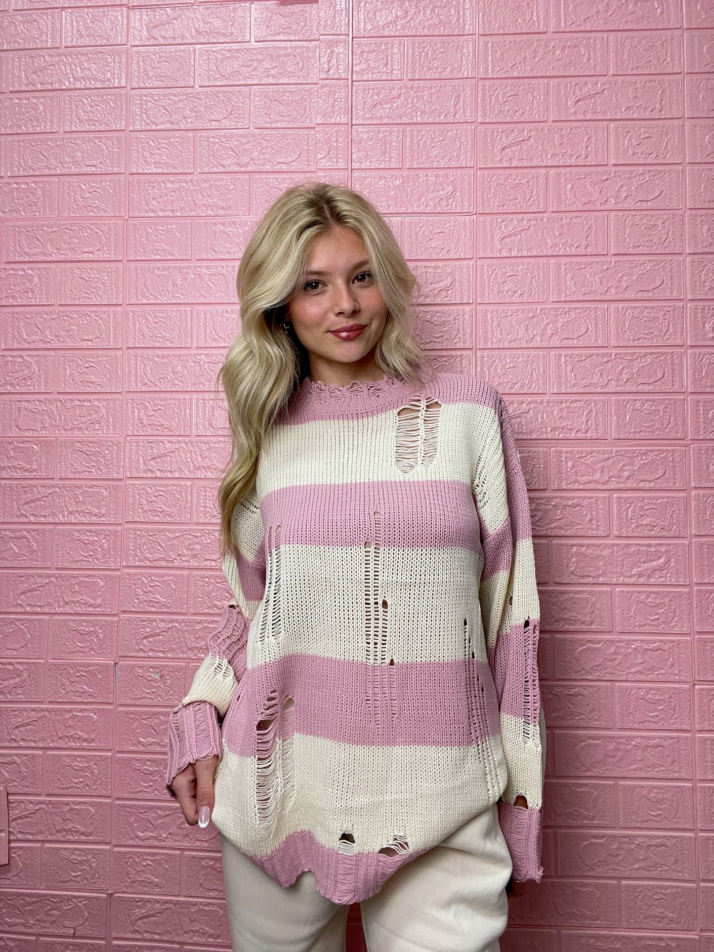 Saint Stripe Sweater in Pink