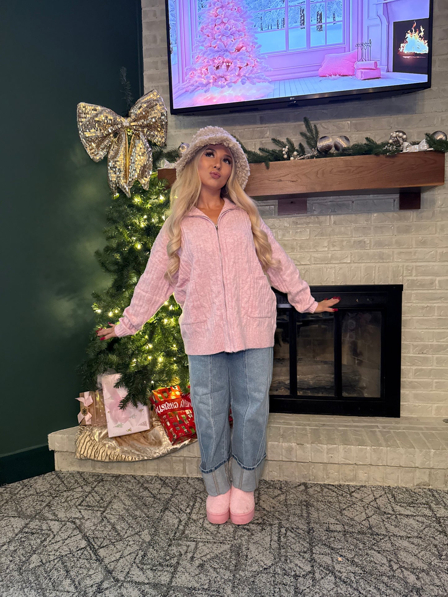 Sugar Girl Sweater Zip in PINK