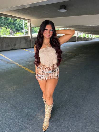 Lead W/ Love Bandana Top in Taupe