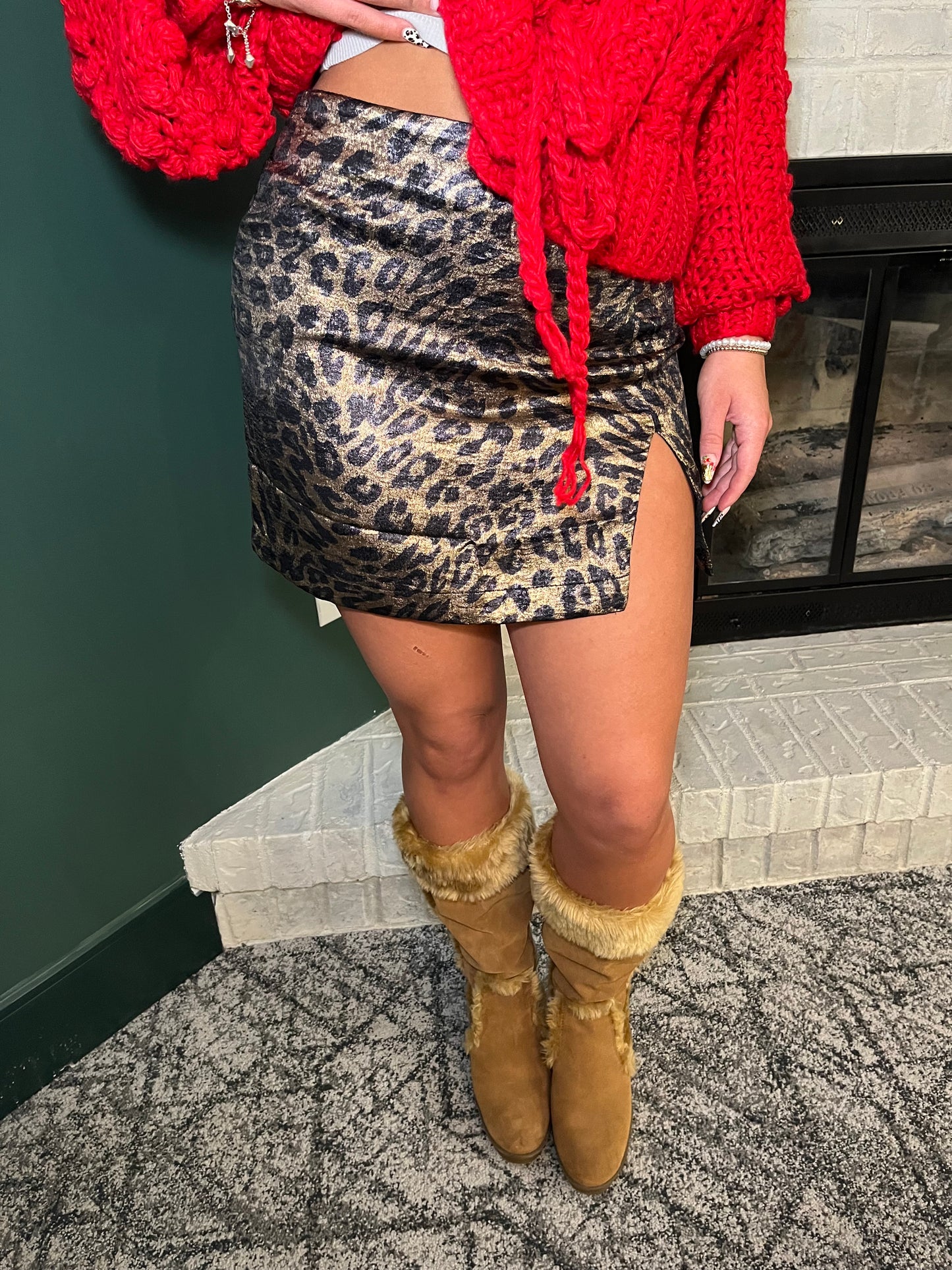 Deep Letter Leopard Mini Skirt