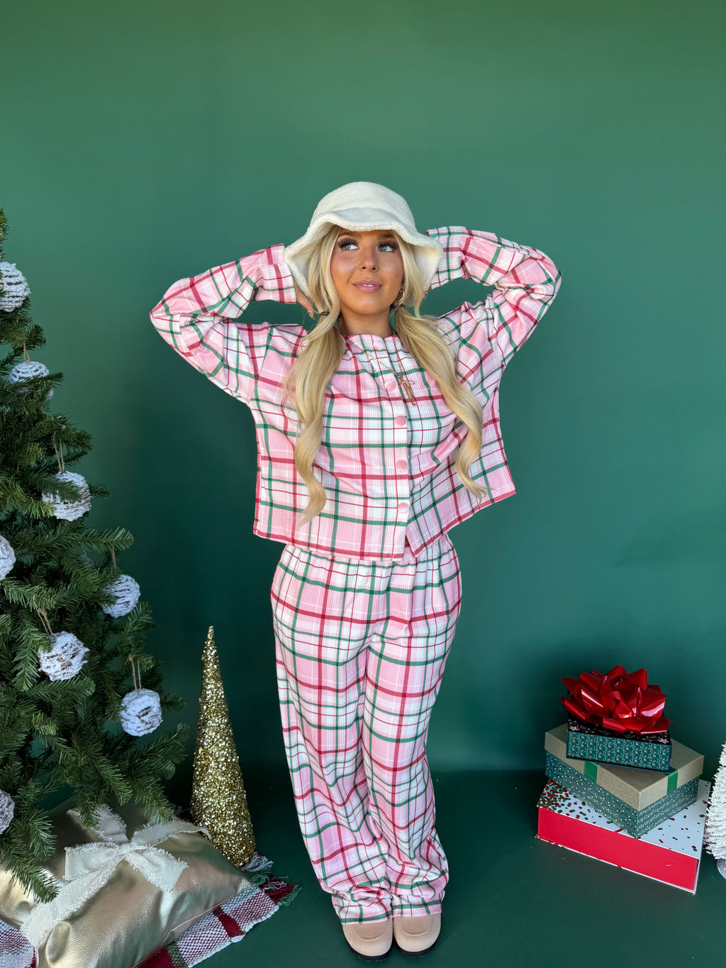 Pink Xmas Girl Plaid Jammies (SOLD TOGETHER)