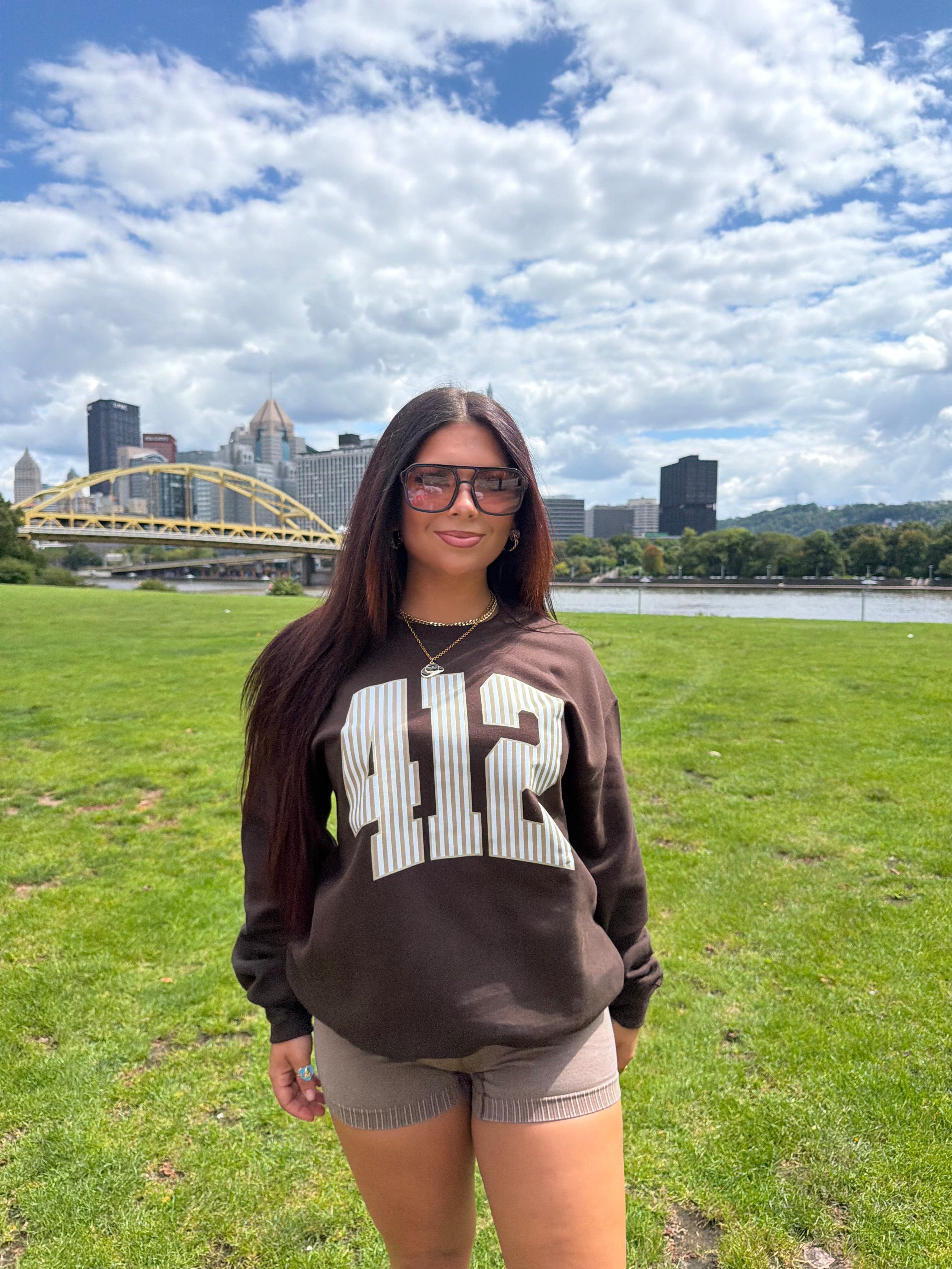 412 Brown Stripe Crewneck