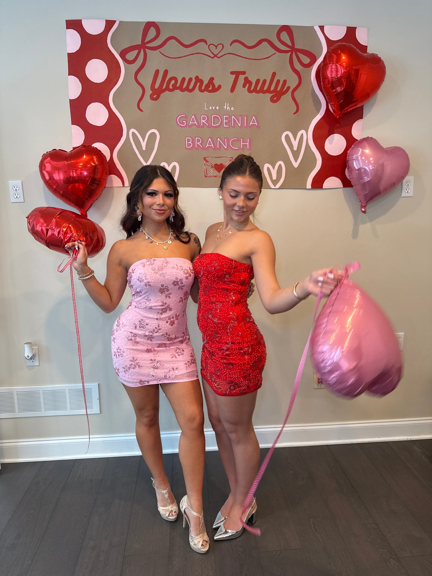 Embellished Cheater Mini Dress in Red