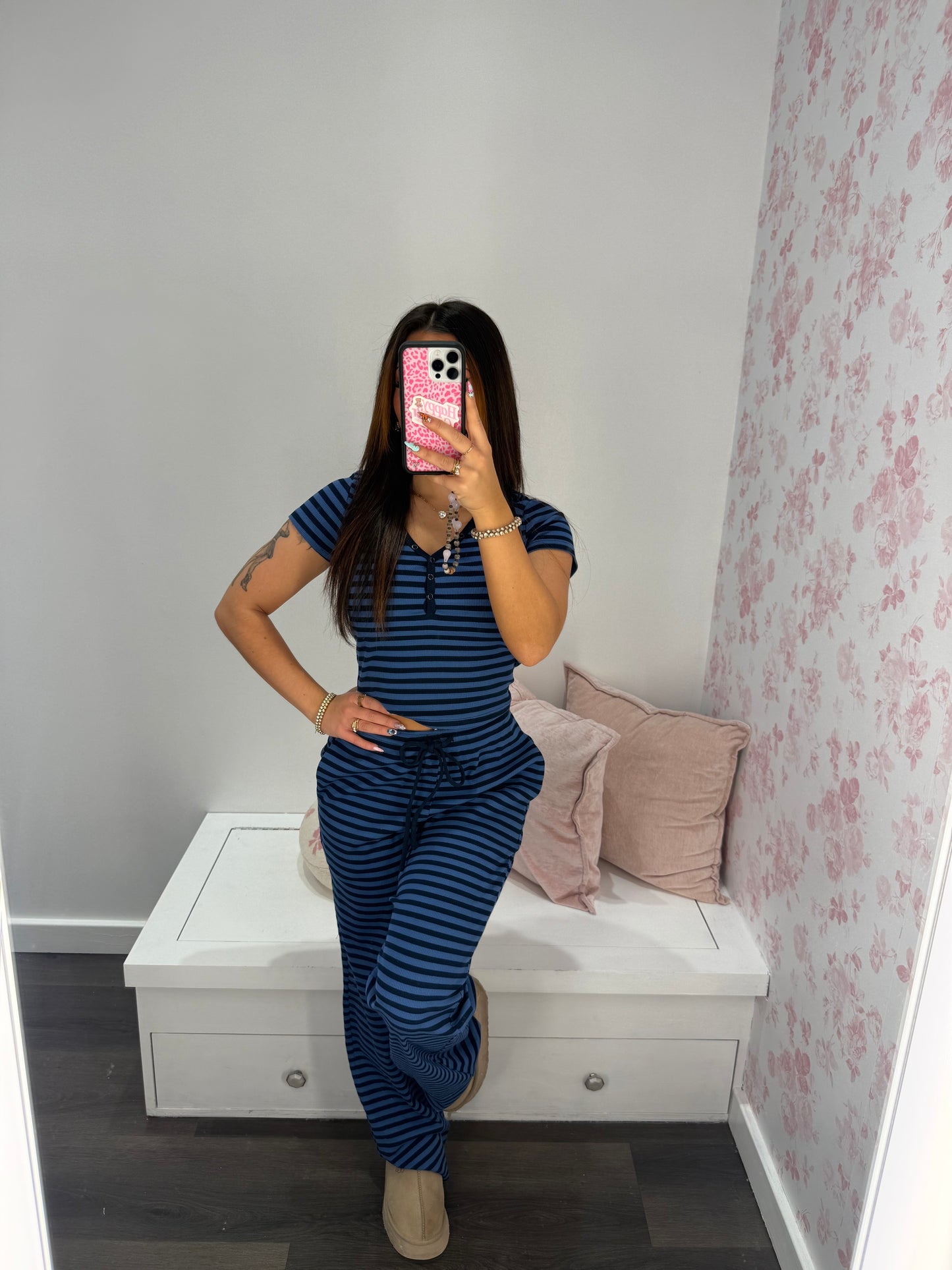 Cuffing Season Stripe Set NAVY (PANT)