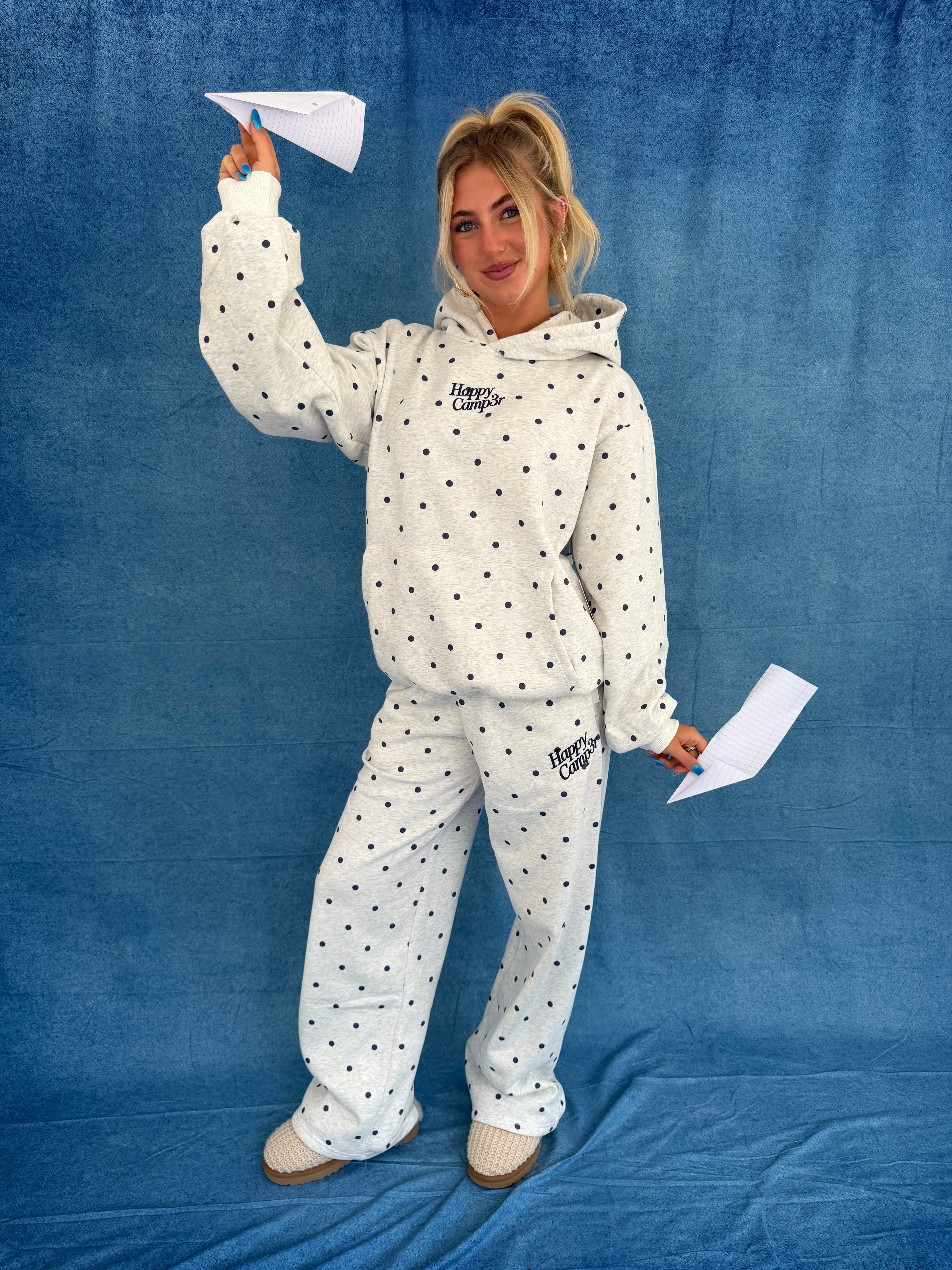 Heather Gray Polka Dot Appliqué Sweatpants