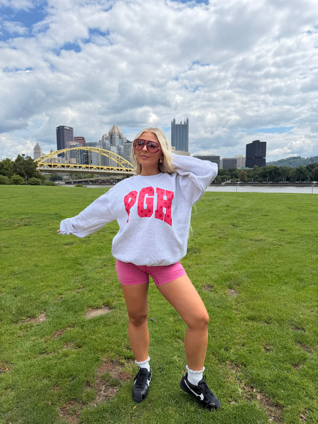 PGH Grey & Pink Polka Crewneck
