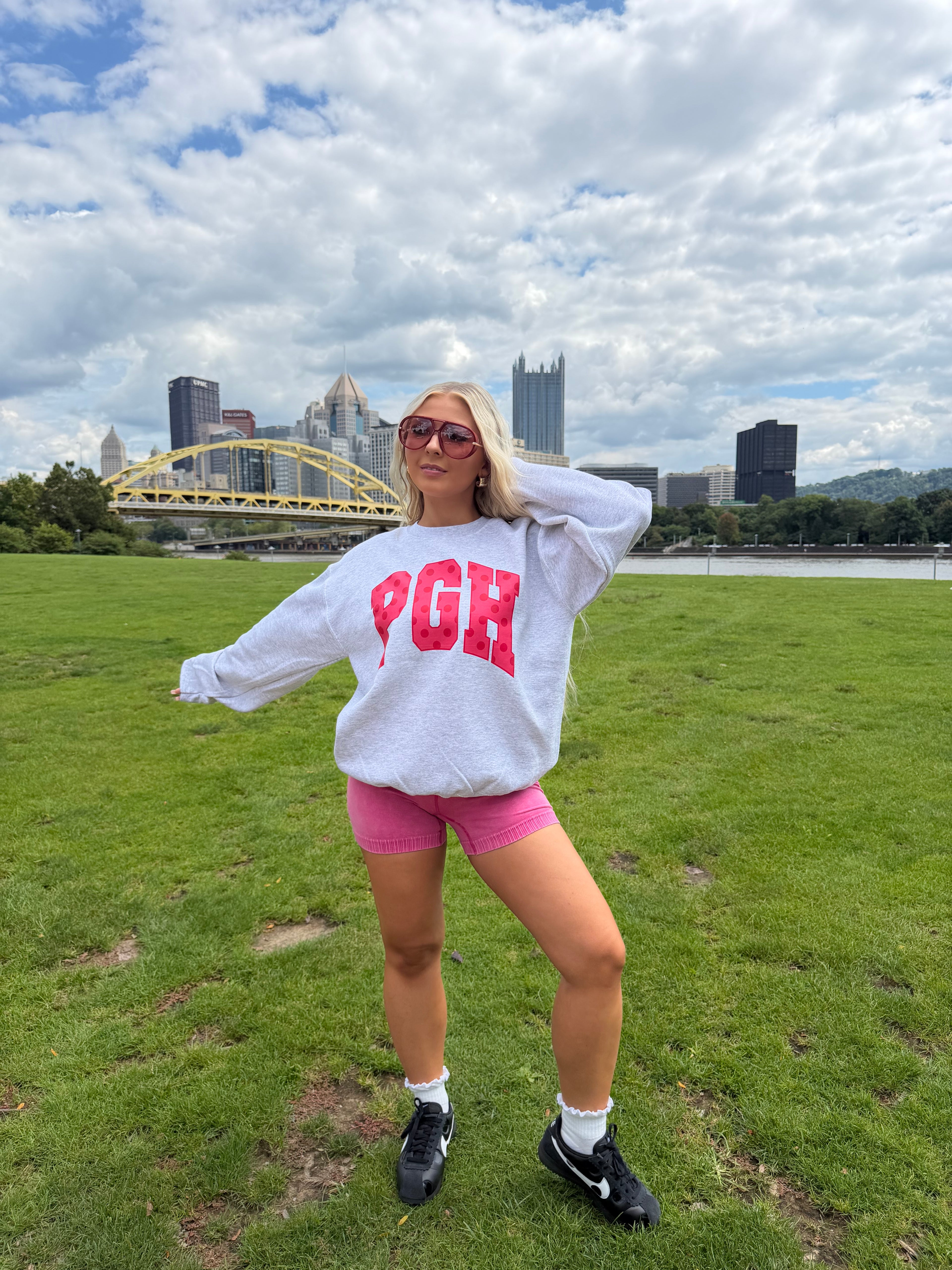 PGH Grey & Pink Polka Crewneck