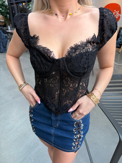 Downtown Luxe Lace Top in Black