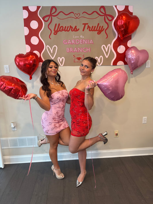 Embellished Cheater Mini Dress in Red