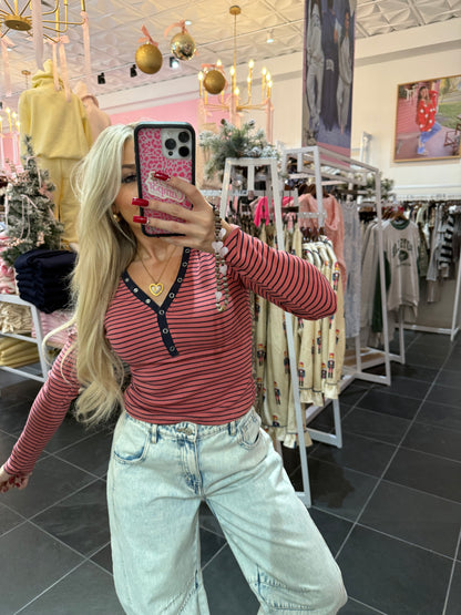 Study Break Striped L/S in Pink