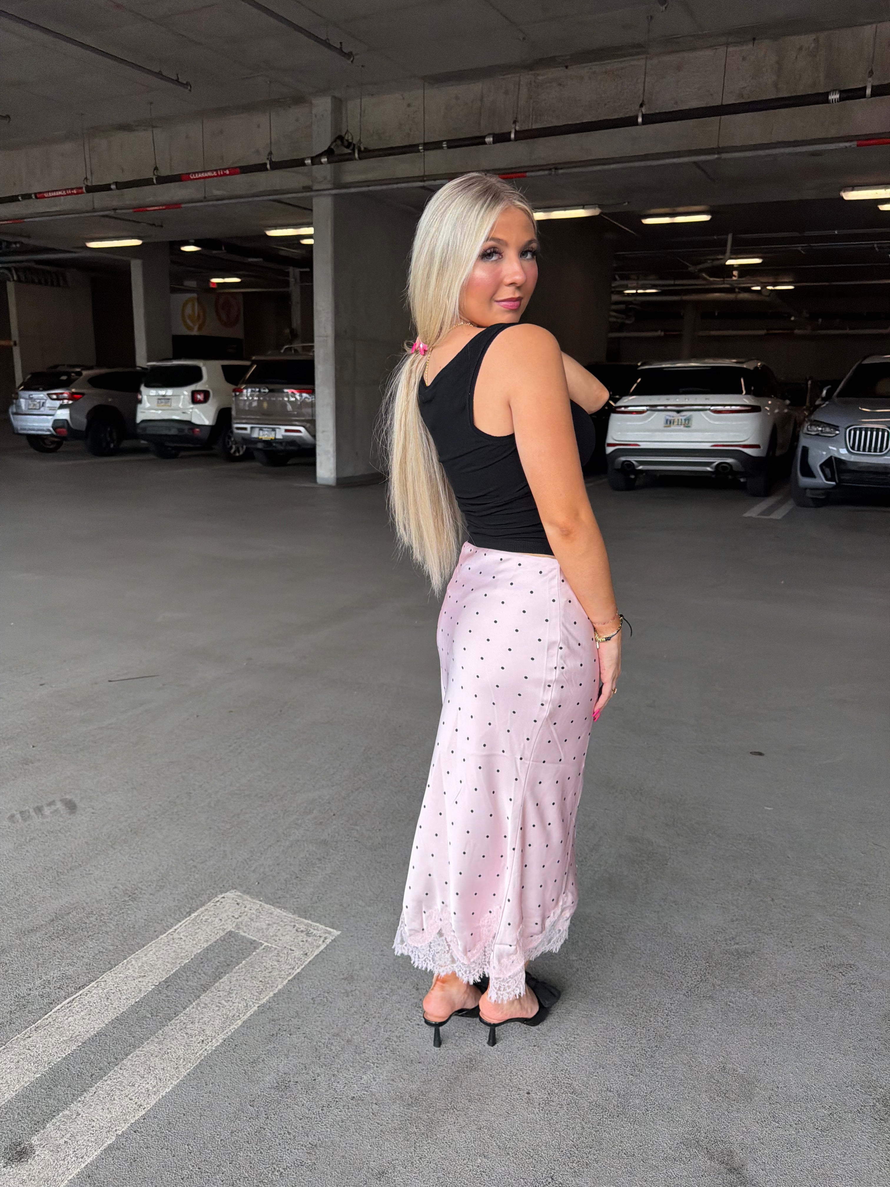 Jackie Polka Silk Skirt in Pink