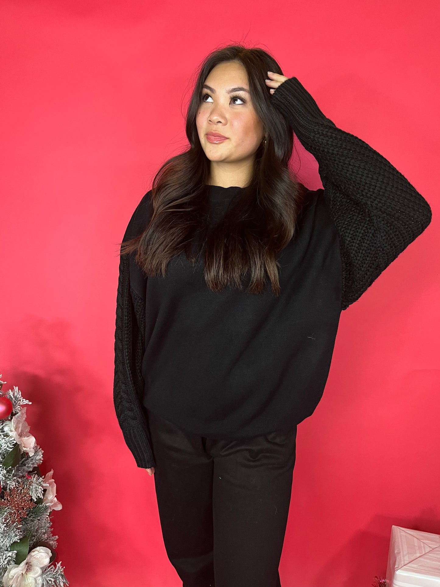 Connie Cable Combo Sweater in Black