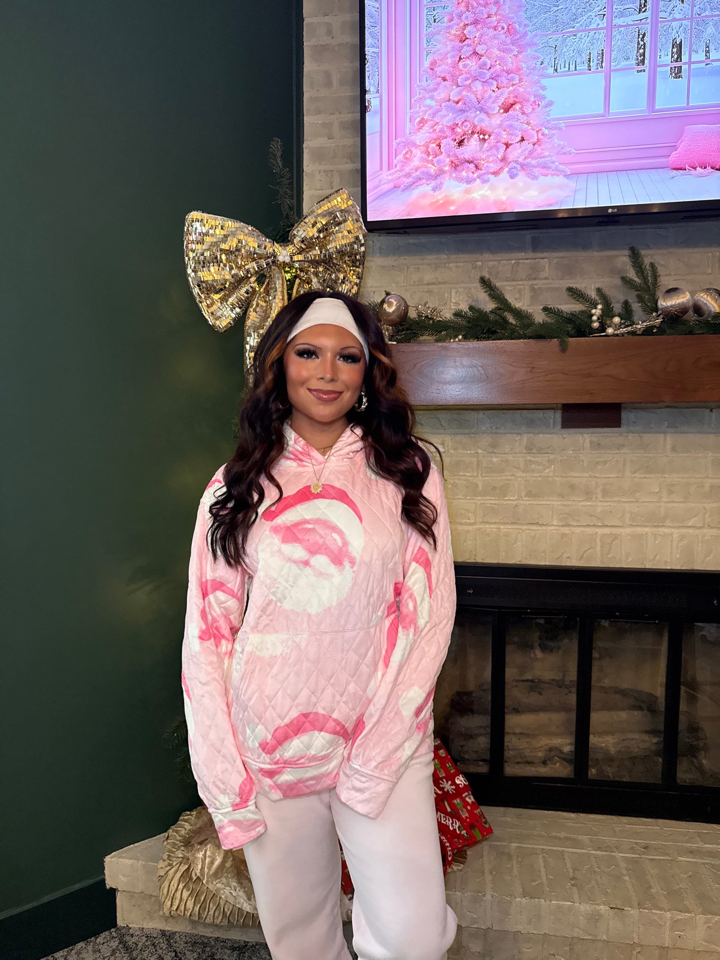 Quilted Santa Hat Pink Hoodie