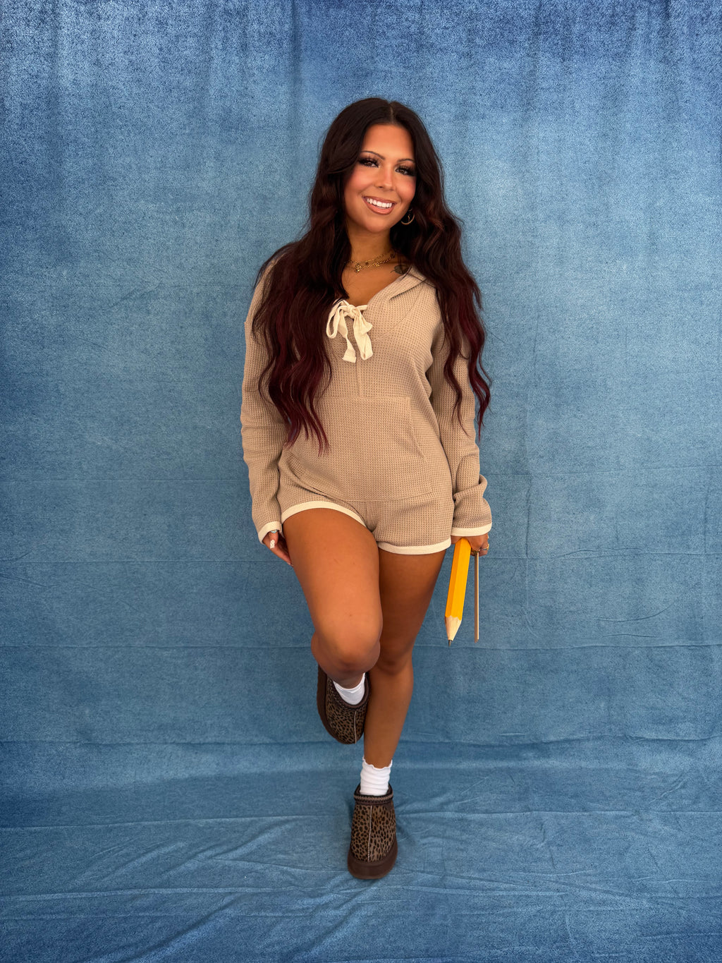 Hot Mess Sweater Romper in Taupe