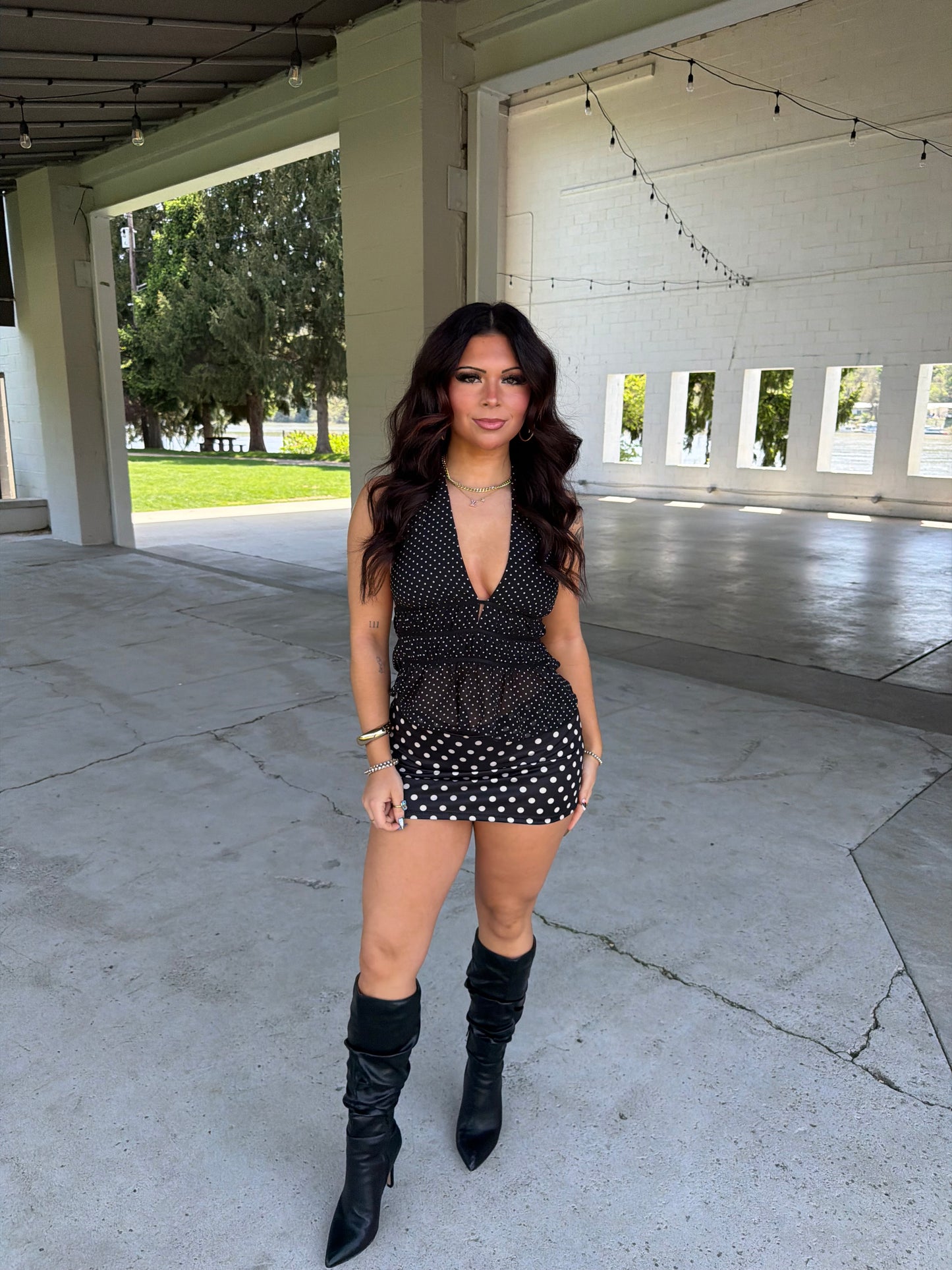 Dotty Love Halter in Black