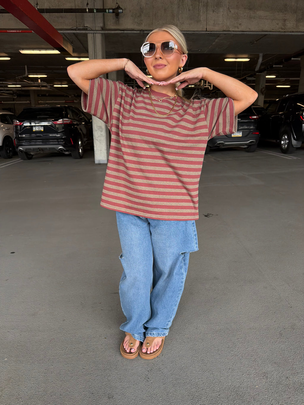For The Plot Stripe Tee in Berry