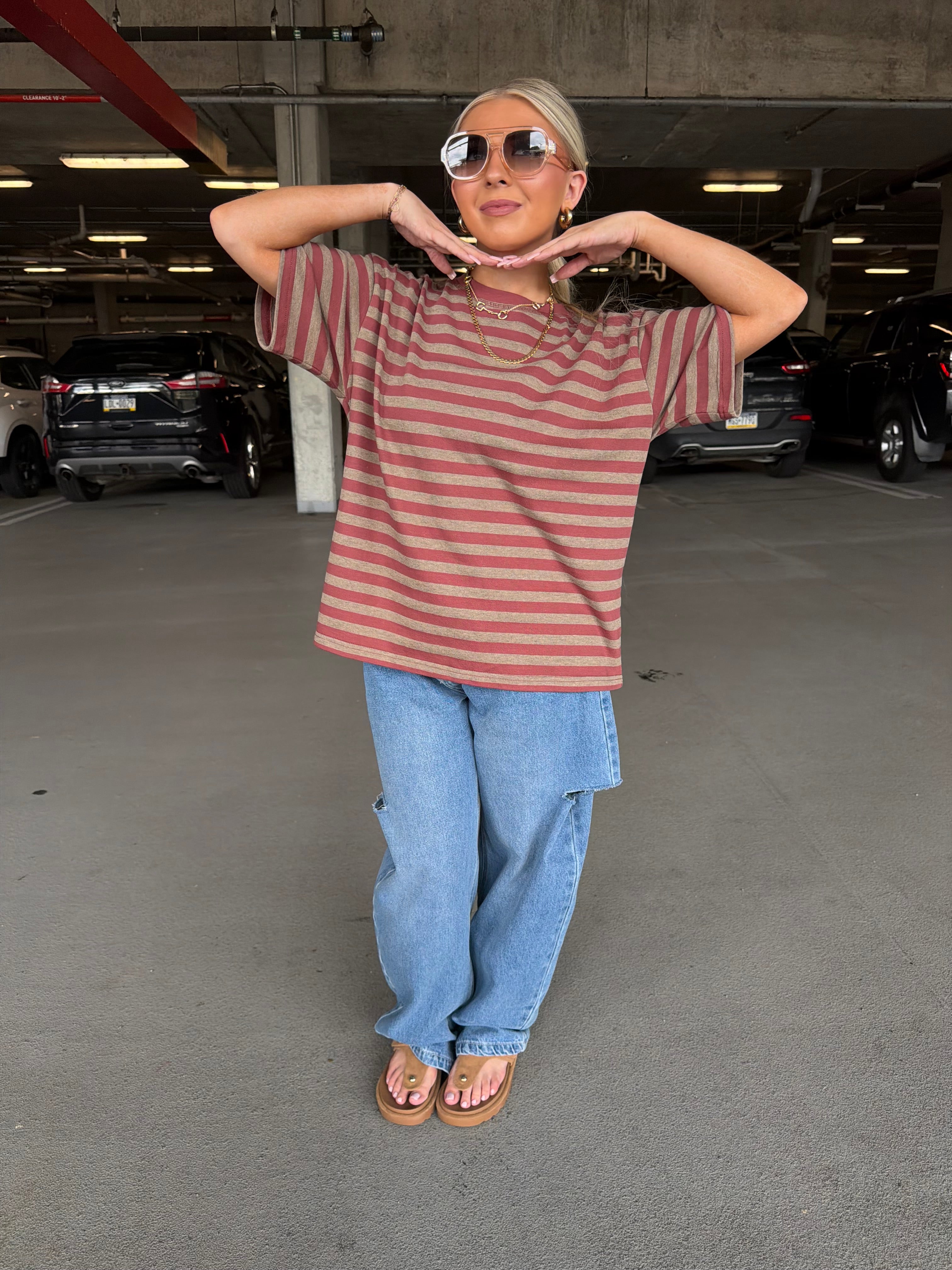 For The Plot Stripe Tee in Berry