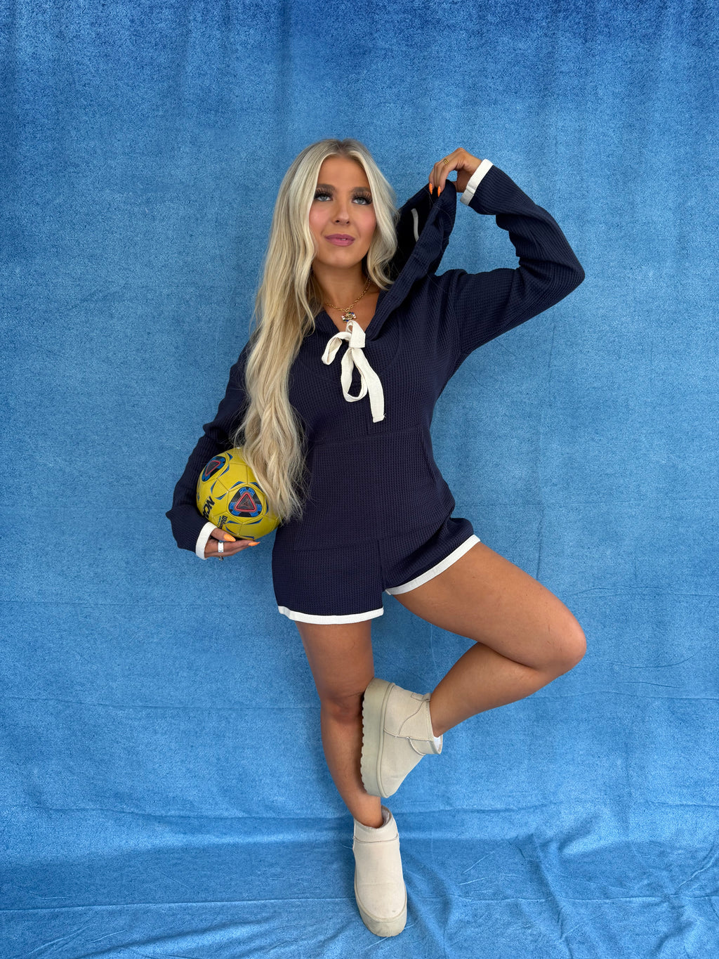 Hot Mess Sweater Romper in Navy