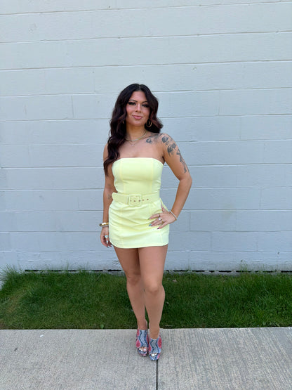 Belted Baddie Mini Dress in Banana