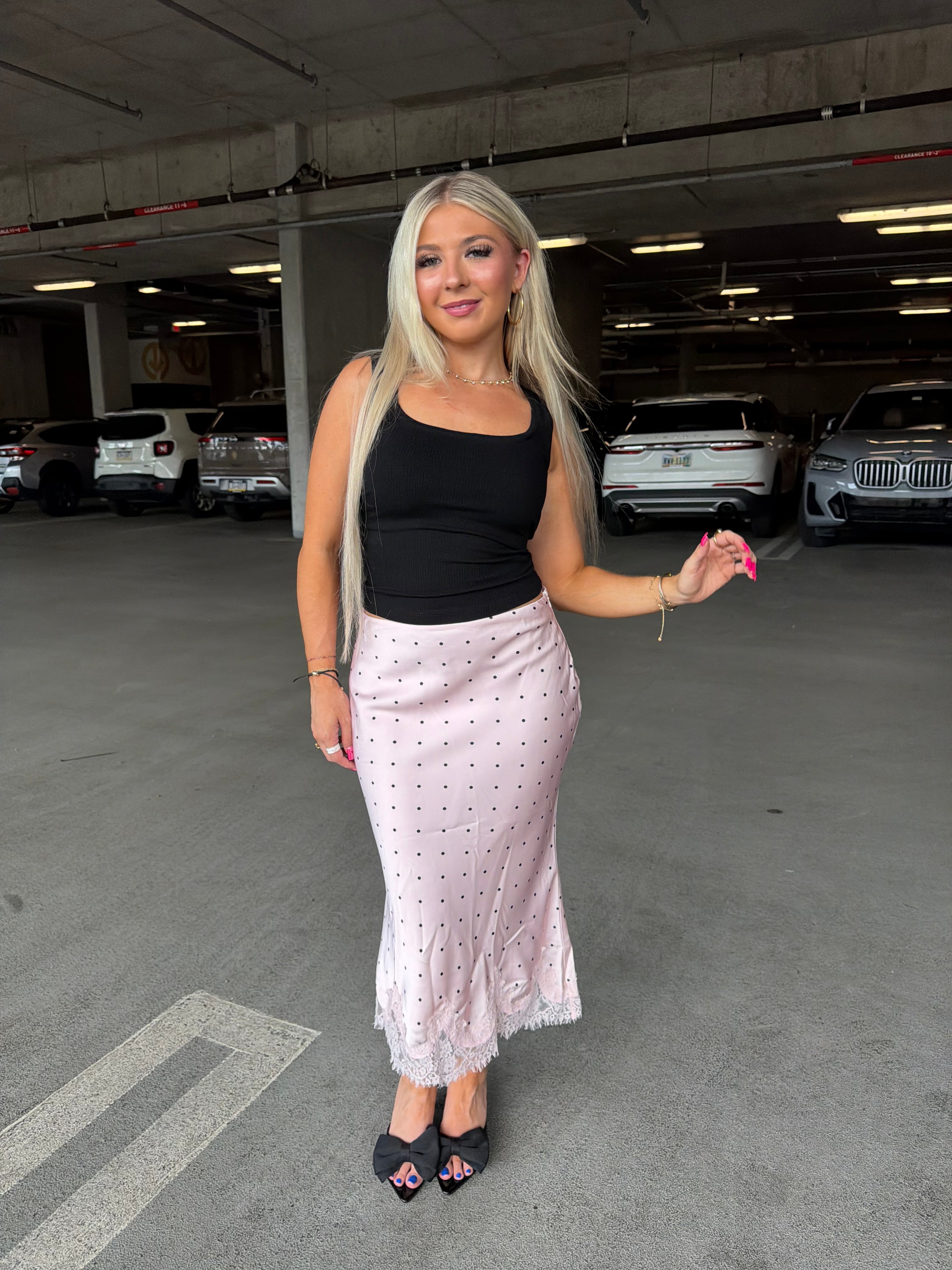 Jackie Polka Silk Skirt in Pink