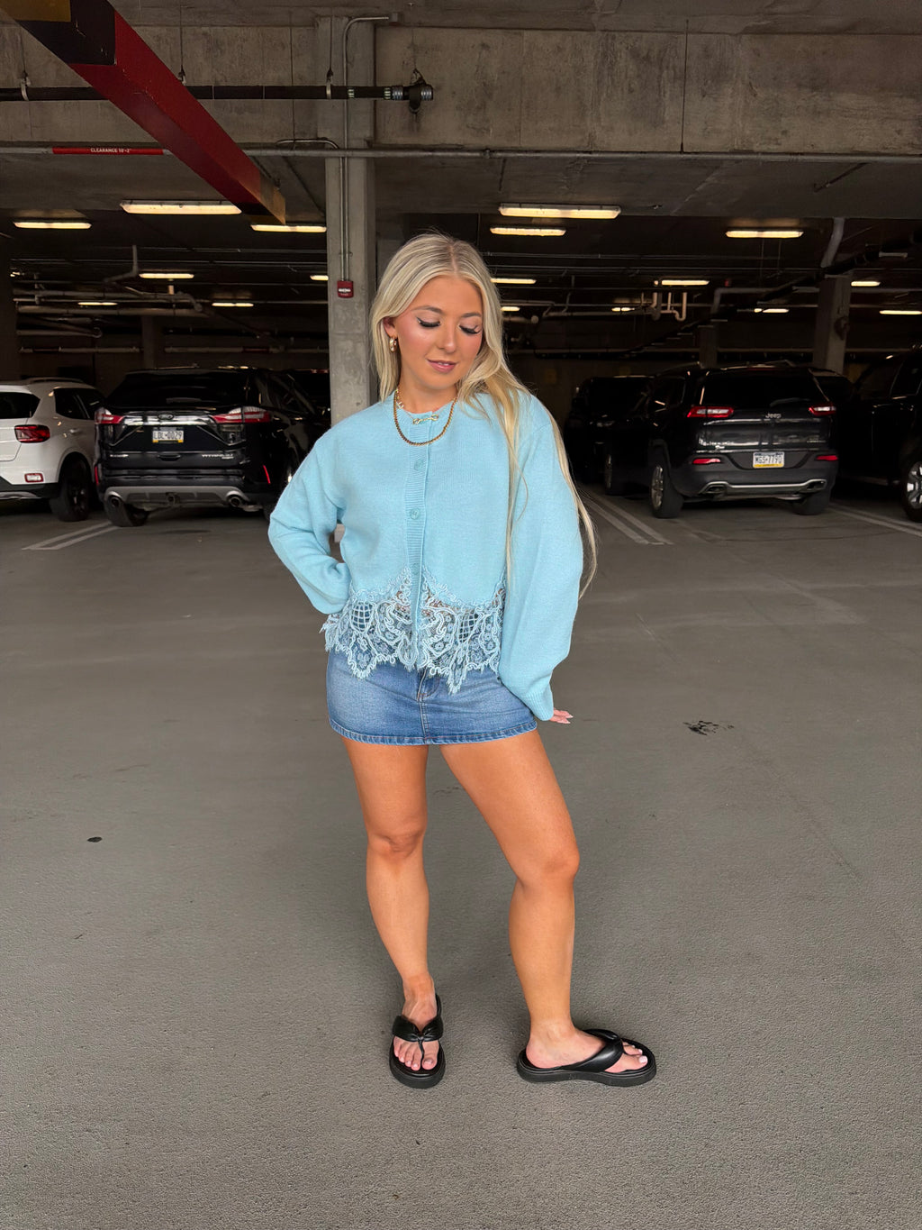 Lace Trim Cardi in Blue