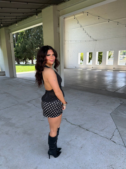Dotty Love Halter in Black