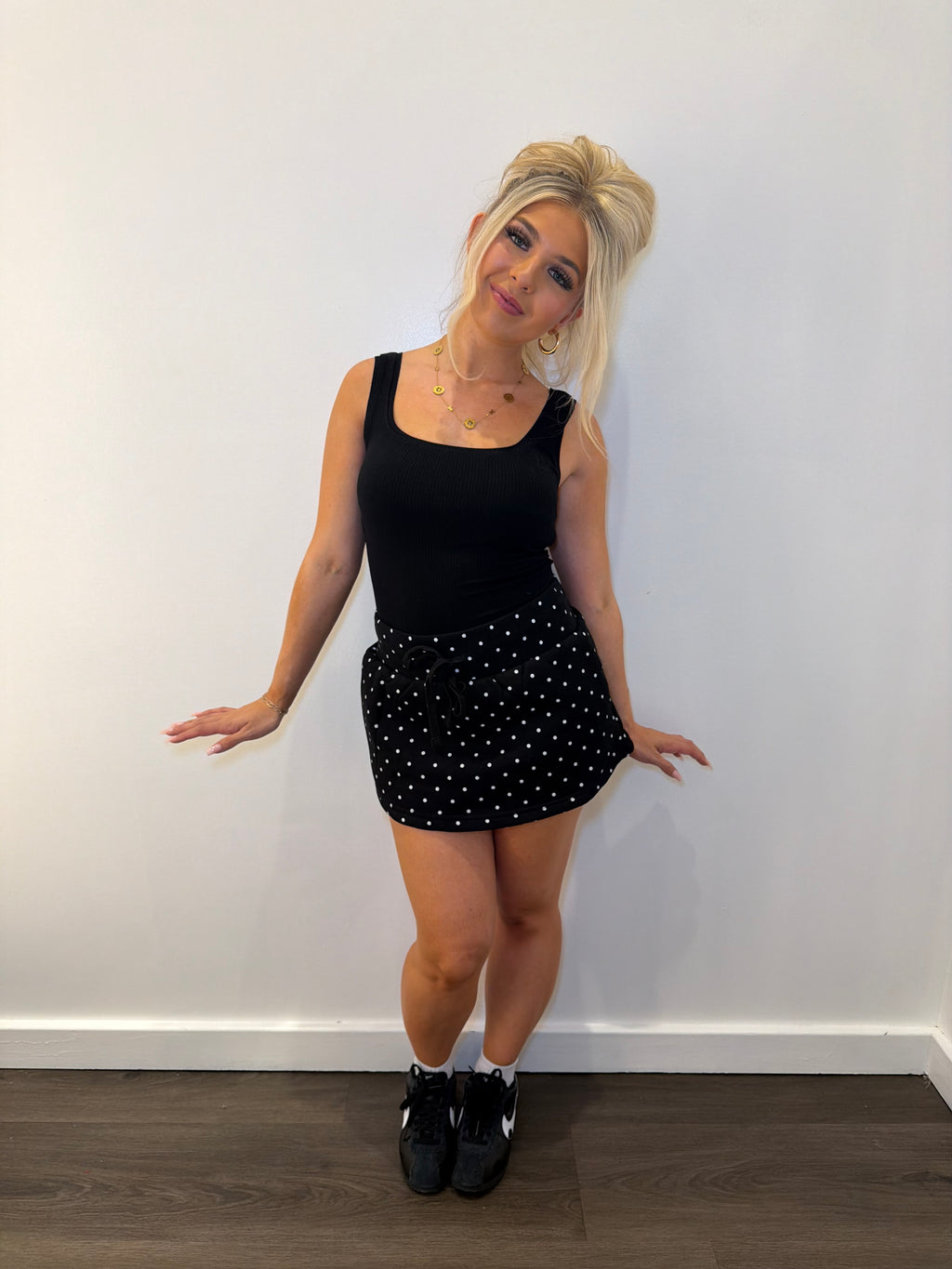 Grounded Sweatskirt in Black Polka