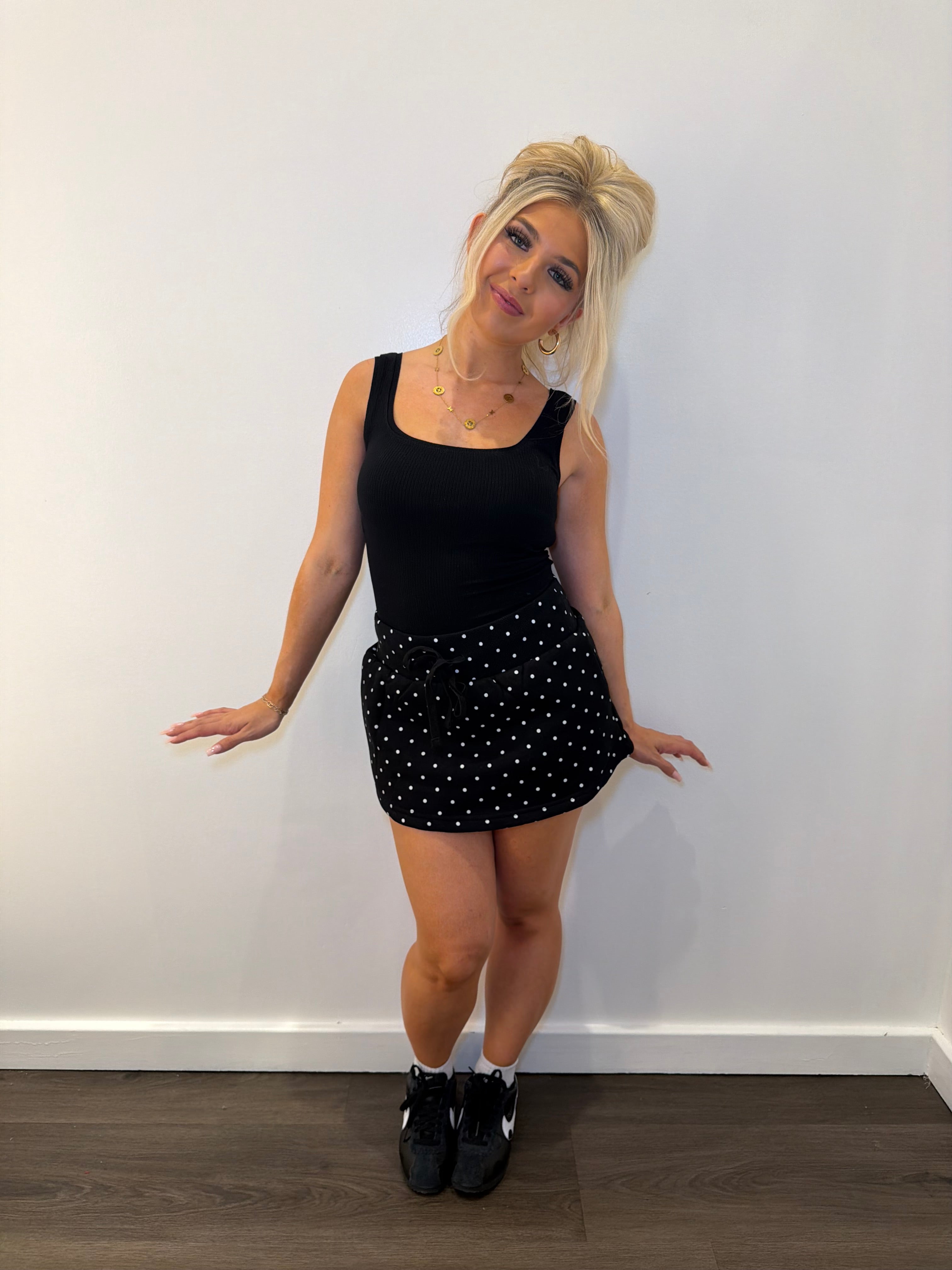 Grounded Sweatskirt in Black Polka