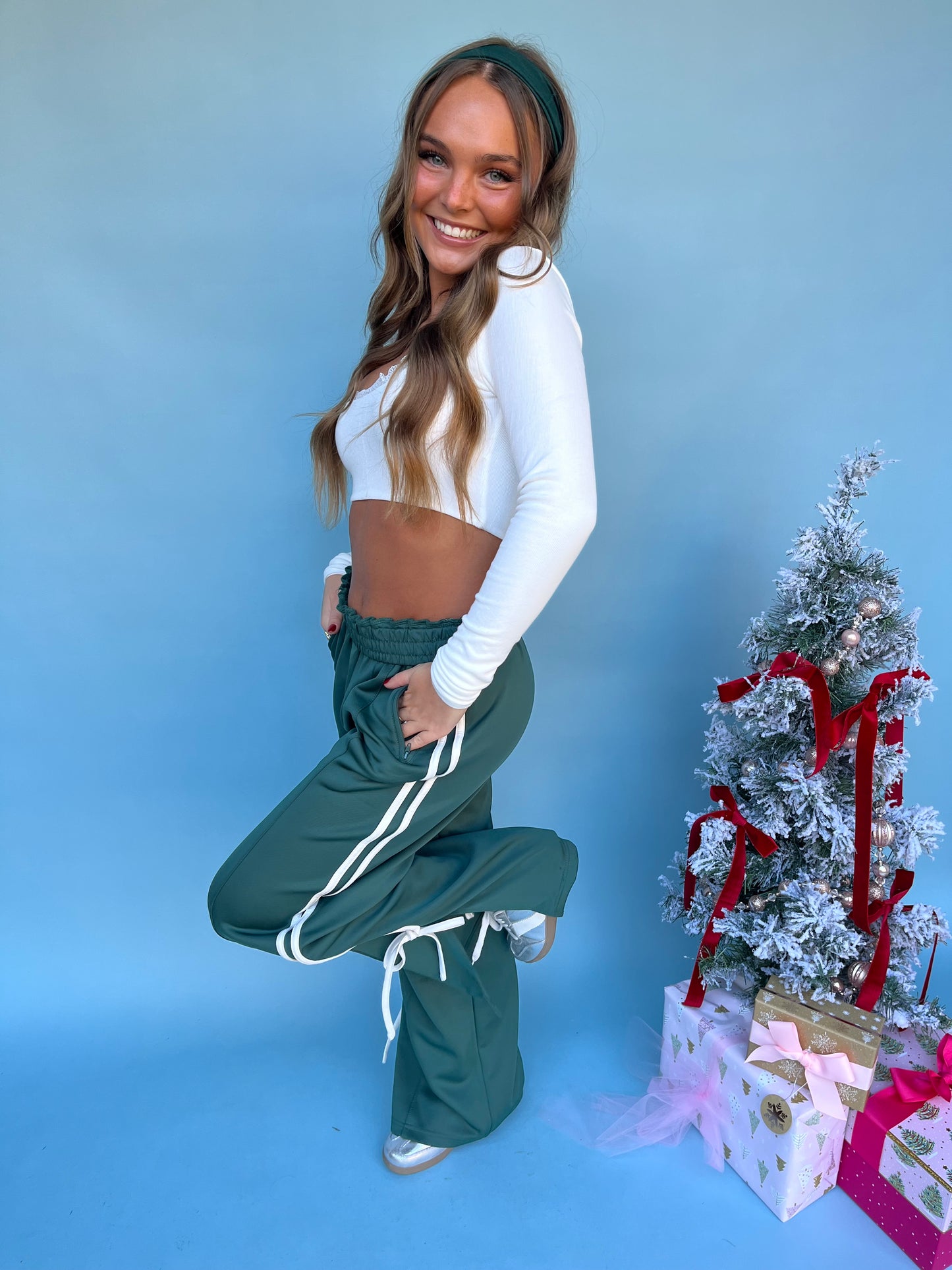 Bow Doll Track Pants in Green