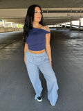 Jamie Navy One Shoulder Top