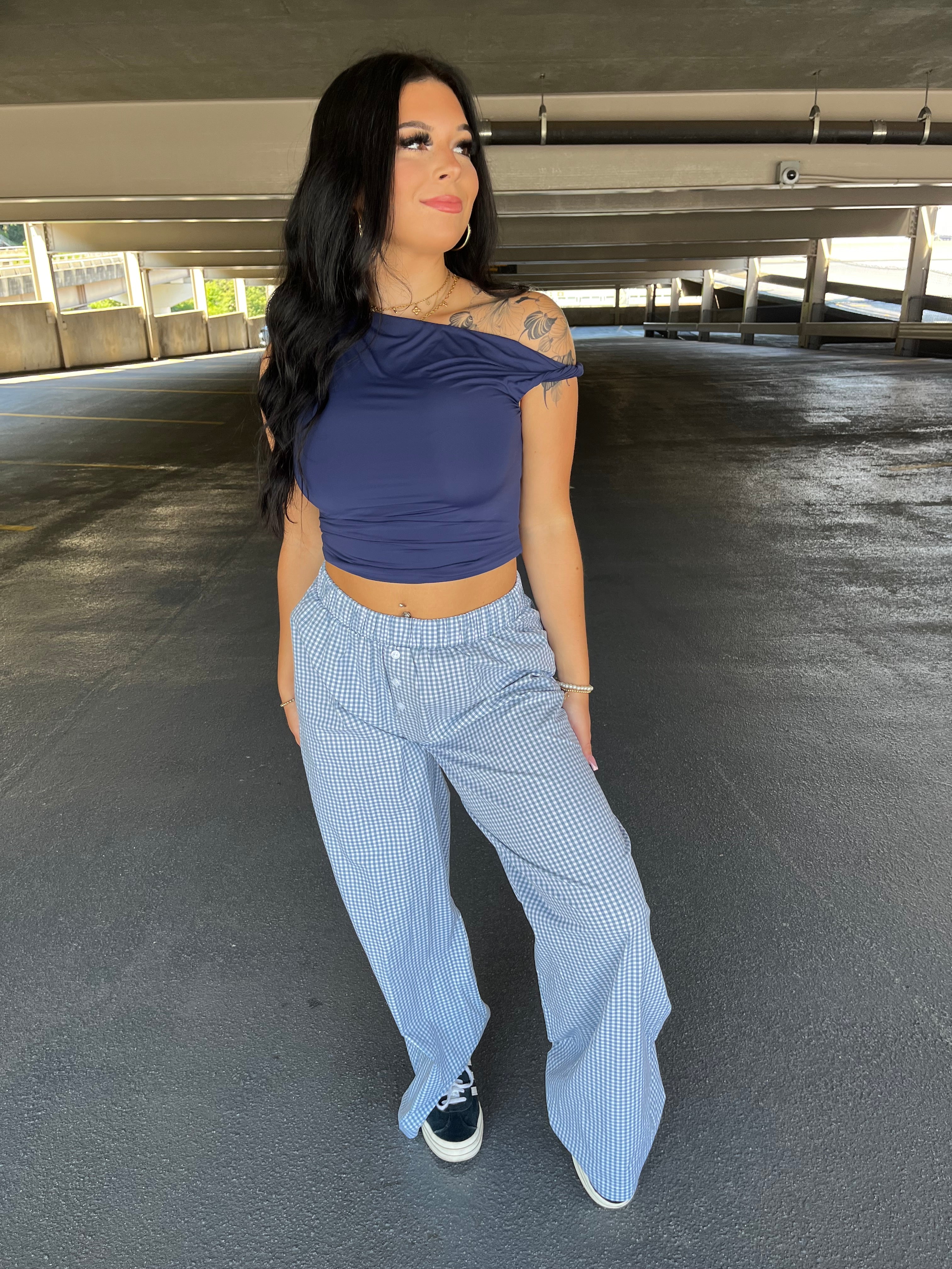 Jamie Navy One Shoulder Top
