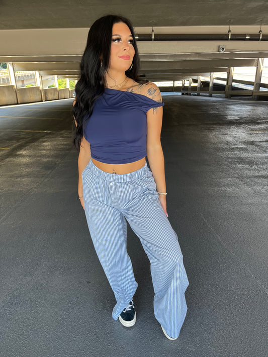 Jamie Navy One Shoulder Top