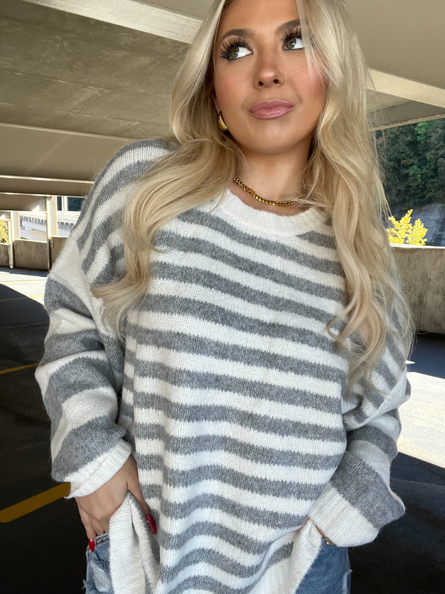 Grey Girly Striped Sweater