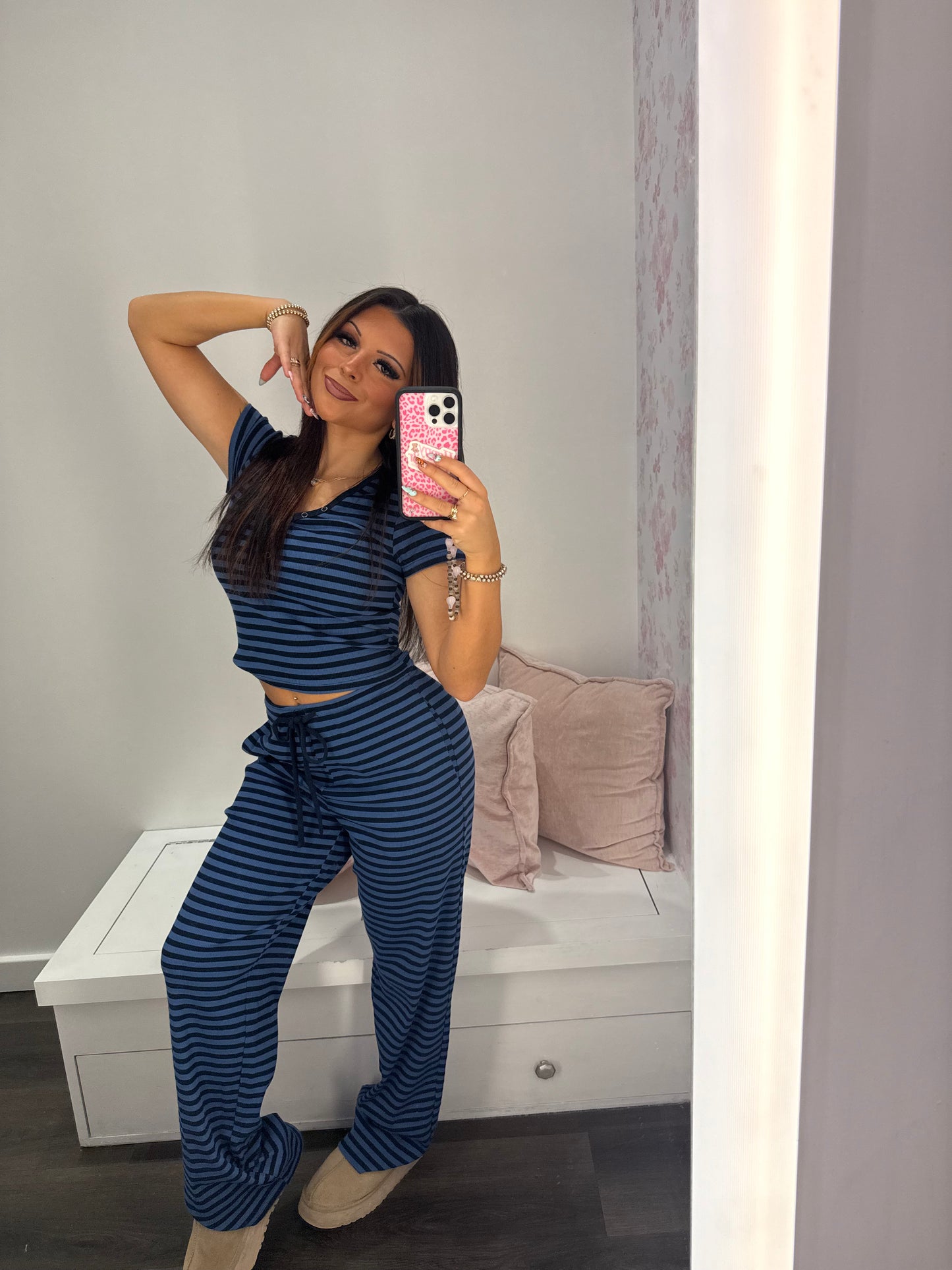 Cuffing Season Stripe Set NAVY (PANT)