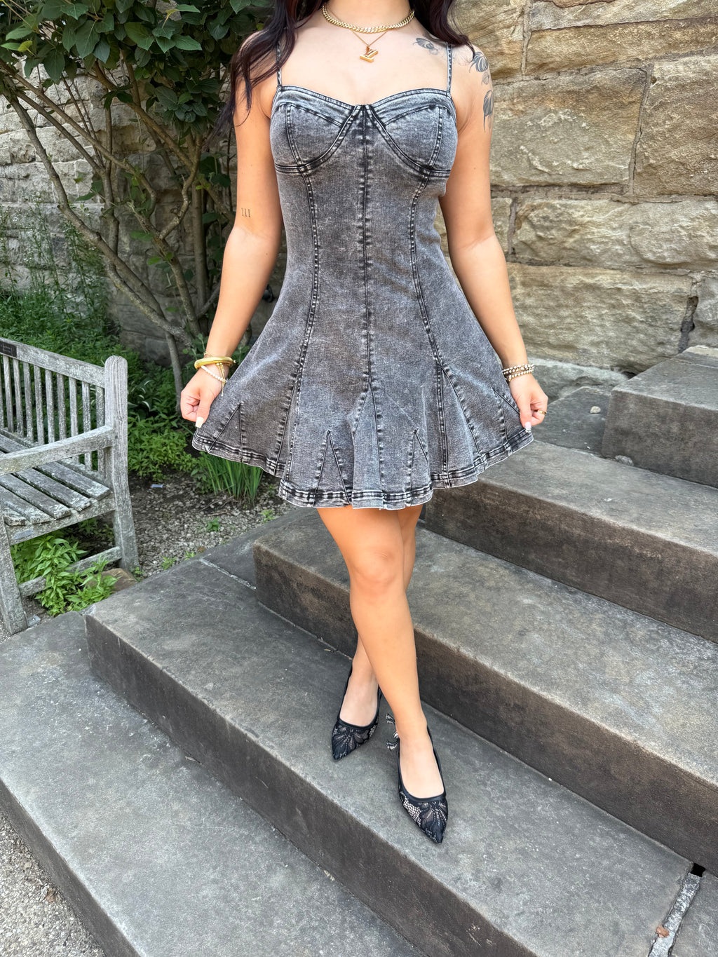 Honkey Tonk Denim Dress in DARK