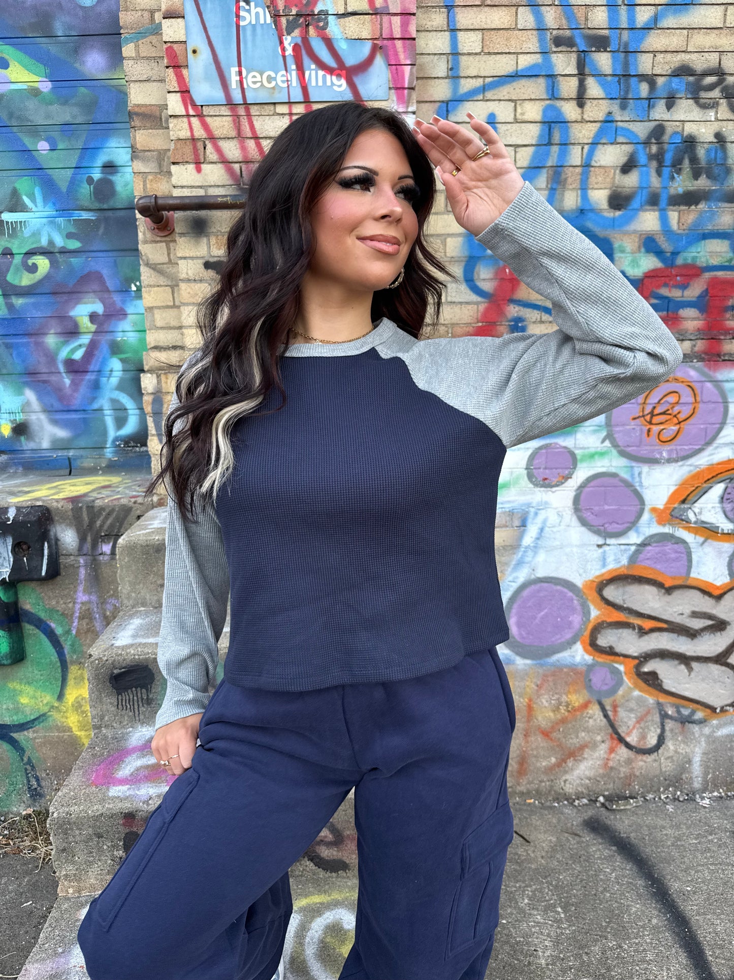 Brandy Waffle L/S in Navy