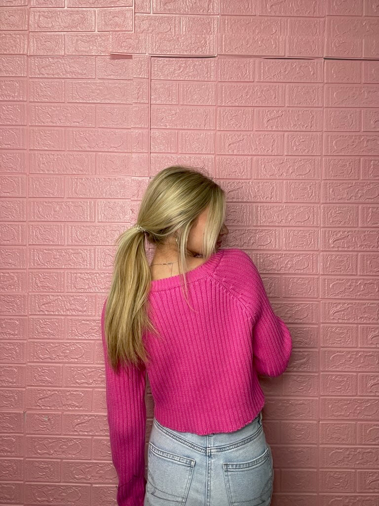 Get It Girl Crop Sweater in Pink