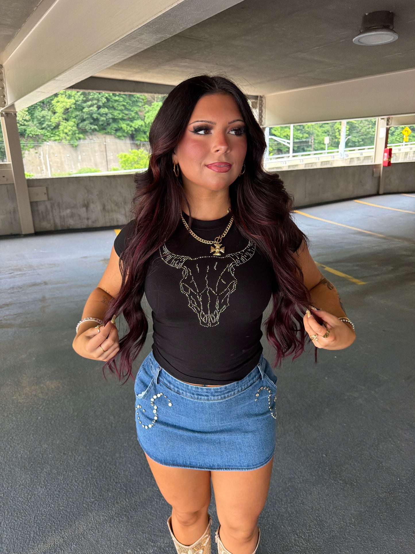 Bull Skull Rhinestone Tee
