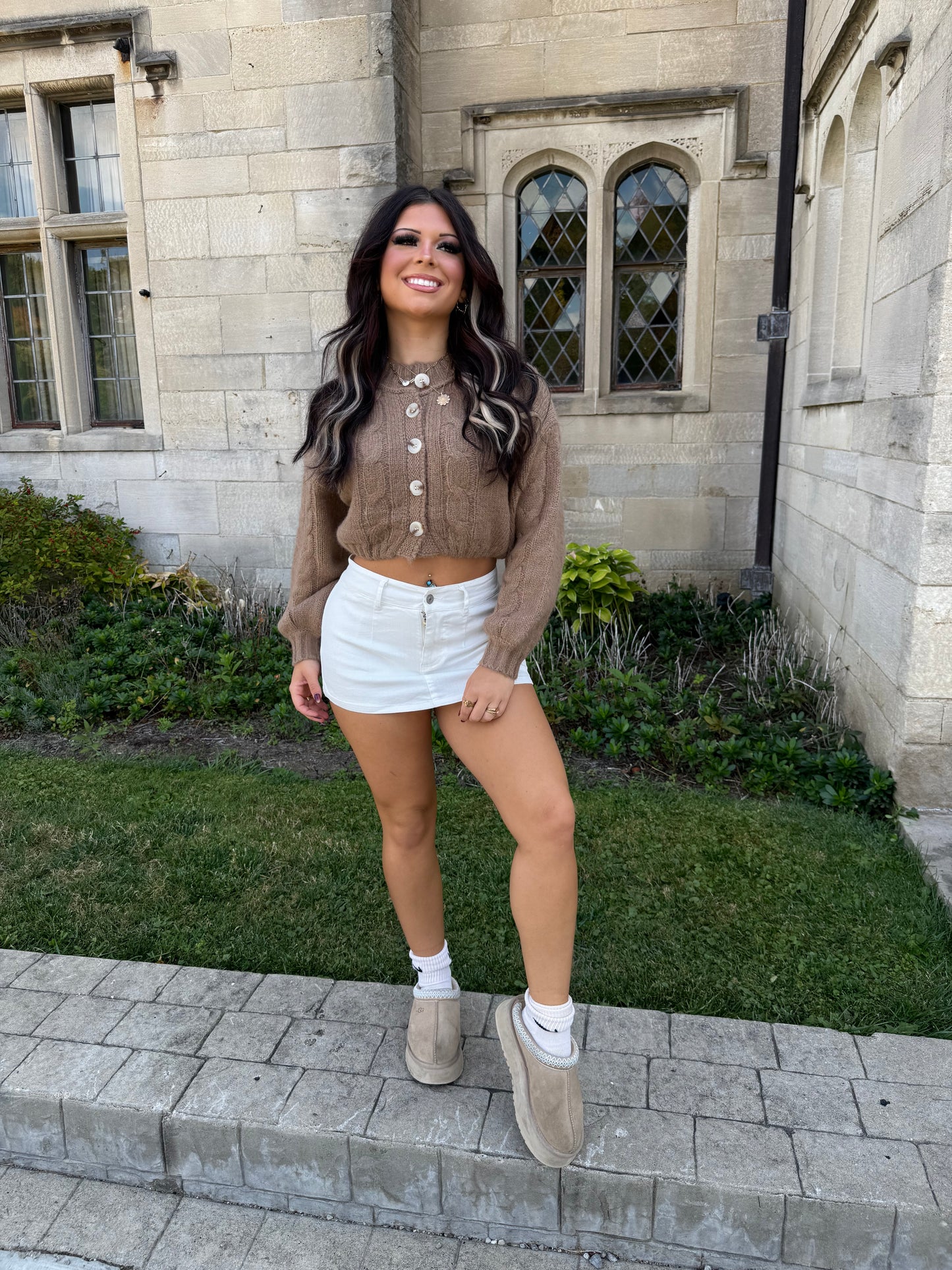 Well Rounded Cable Cardi in Latte