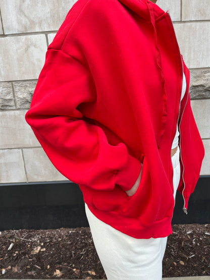 So Fetch Oversized Zip-Up in Red