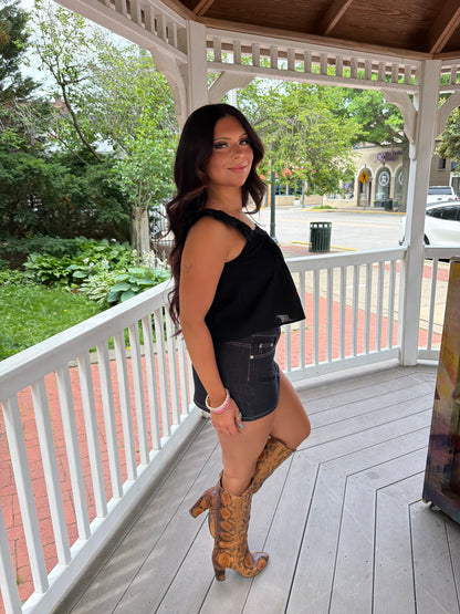 Malaysia Ruffle Tank in Black
